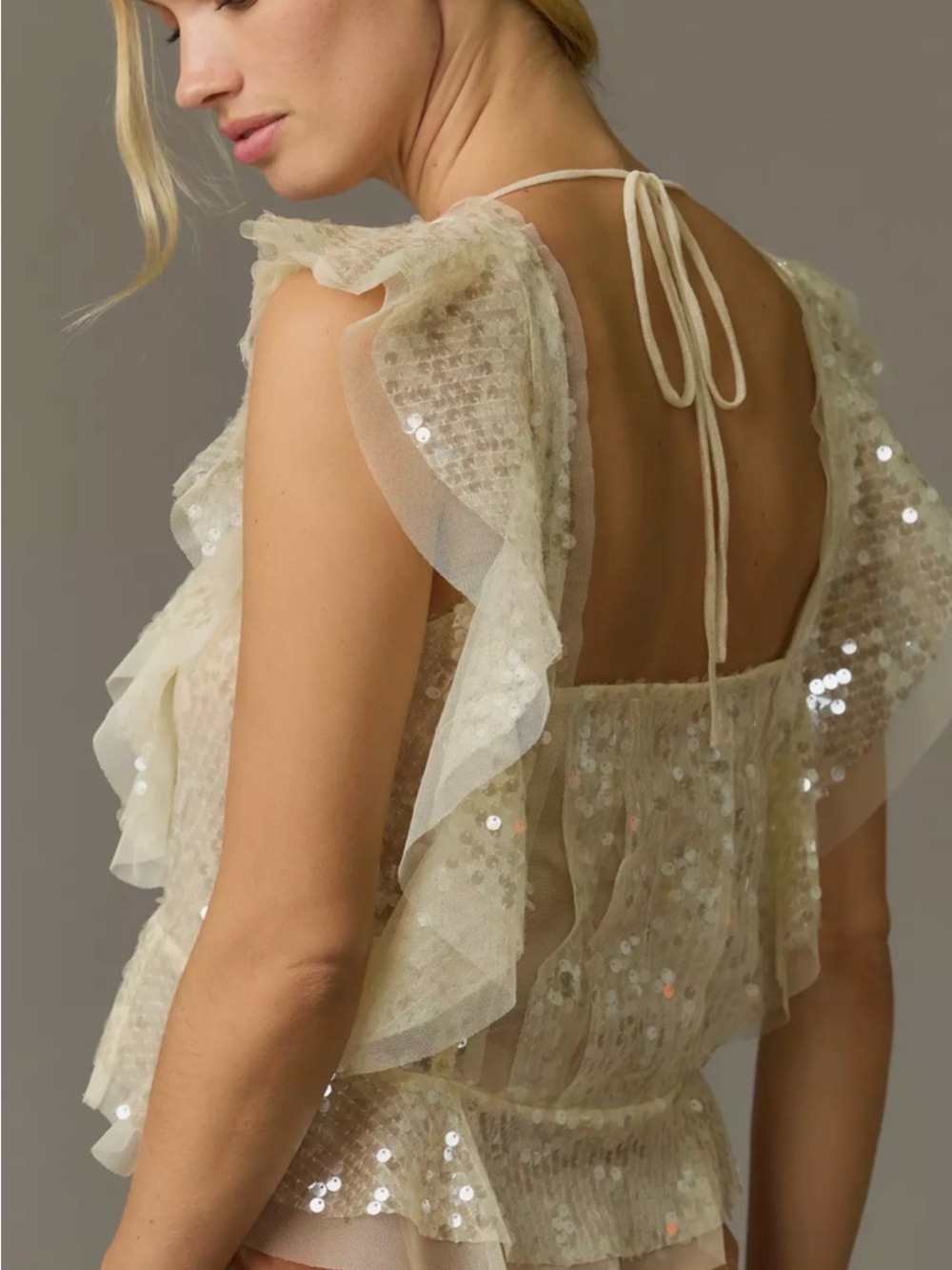 Anthropologie Sequin Ruffled Tank